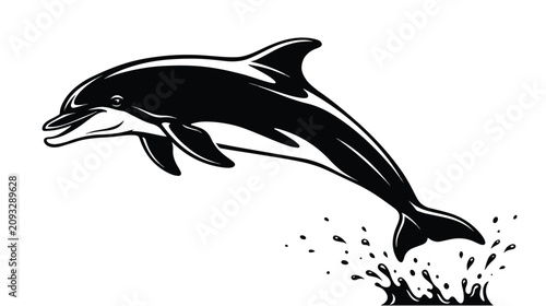 Canvas-taulu Vintage dolphin jumping vector illustration, black and white marine animal masco