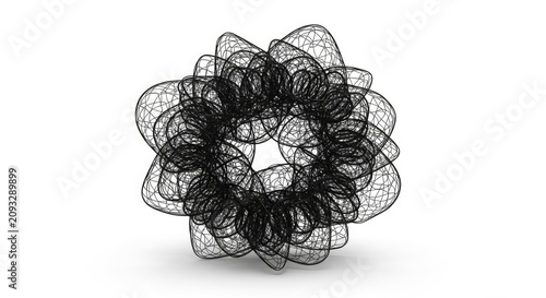 Black wire mesh flower sculpture.