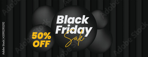 Quadro su tela Black friday sale Horizontal banner for promotional advertising with 3d spheres