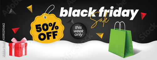 Quadro su tela Black friday sale banner with yellow sale tag for social media marketing banner