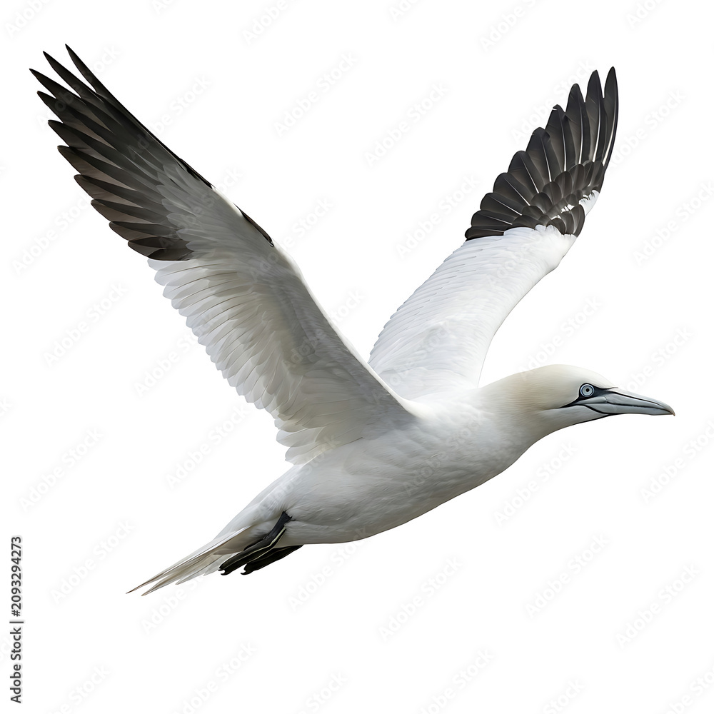 Fototapeta premium Black Headed Gull Seagull in Flight Isolated on White Background with Outstretched Wings Realistic Wildlife Bird Portrait