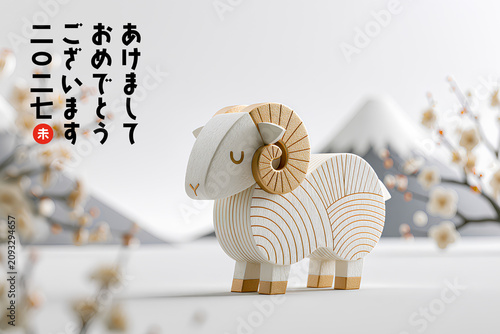 笑顔の羊が迎える2027年の年賀状デザイン