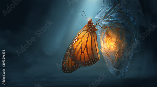 A glowing butterfly emerging from its cocoon, embodying the transformation of vision.(3)