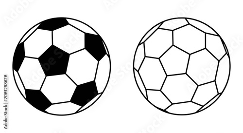 Fotografie Soccer balls with pentagonal and hexagonal panels black and white line art