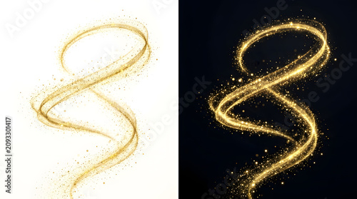 Golden Sparkle Swirls: Two ethereal swirls of golden light, adorned with shimmering particles, create a sense of magic and wonder against a contrasting white and dark background.