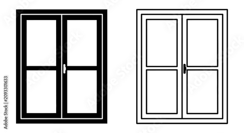 Photos Double door window outline black and white vector illustration