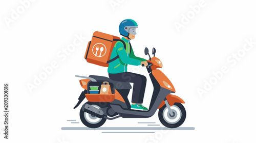 Delivery person on scooter with insulated bag and parcels