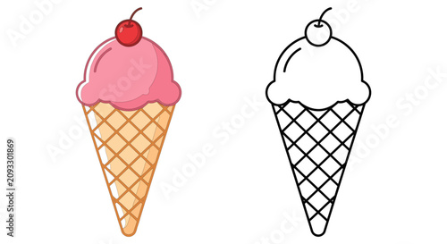 Ice Cream Cone Illustration Color And Line Art Versions