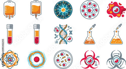 Obraz na plátně PRP plate rich plasma therapy icon set vector color blood cell dna laboratory re
