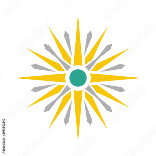 Stylized Compass Rose with Yellow and Gray Spokes