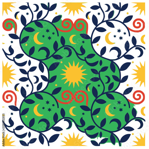 Abstract Floral and Celestial Pattern