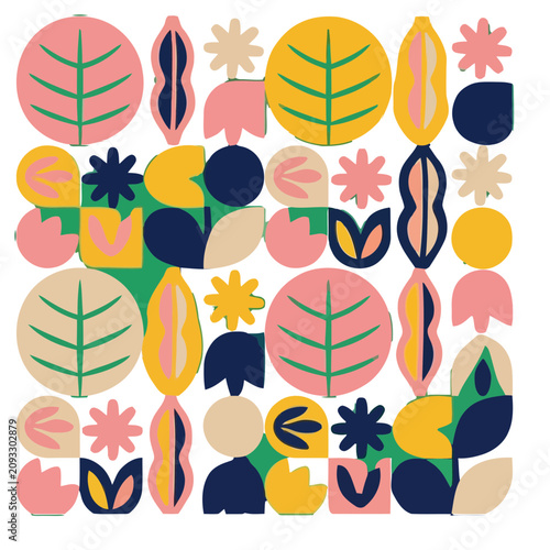 Abstract Geometric Shapes and Floral Motifs