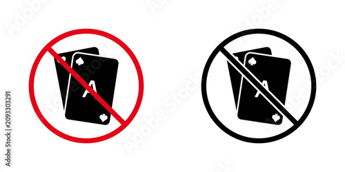 No Playing Cards Prohibition Sign Icon Set. Forbidden Gambling And Card Game Warning And Restriction Symbol Collection. Stop And Ban Notice. Isolated Vector Illustration