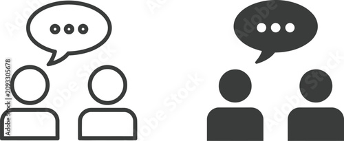 People Talking Icon in solid, line, filled, and outline styles featuring speech bubbles, communication, conversation, and social interaction concepts.