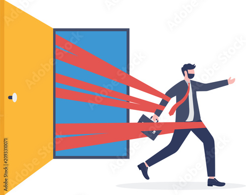 Принти на полотні Businessman escaping door with red bars