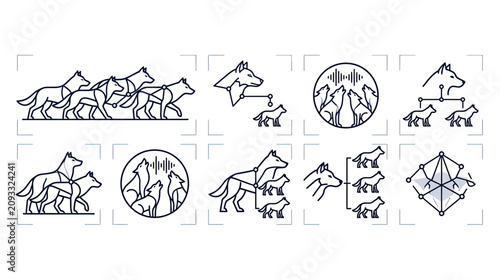 Foto Wolf Pack Hierarchy and Teamwork Icons