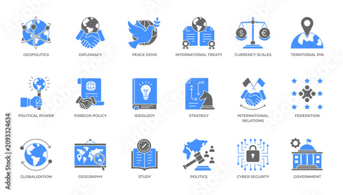 Fotografia Global Politics and International Treaty Icon Set Vector Illustration