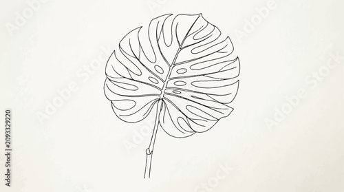 Minimal line drawing of a single leaf with stem on a plain white background.