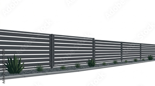 Modern Minimalist Metal Fence with Garden Plants Vector Illustration Isolated on White Background