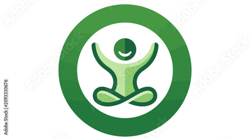Green circular wellness logo featuring meditating person in lotus pose.