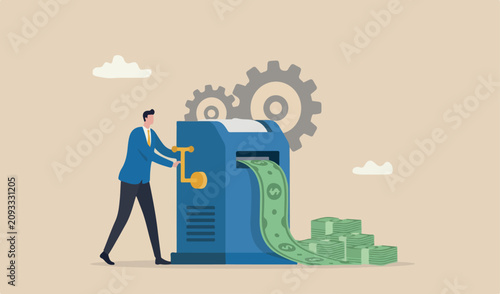 Fotografie Printing money, quantitative easing policy by countries central bank or FED, fed