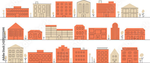 Fotografie Minimalist city building vector flat illustration set with terracotta street fac