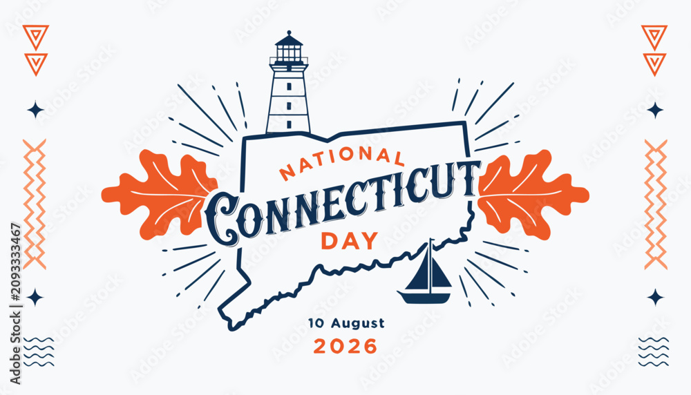 Obraz premium Graphic design celebrating national connecticut day with map and lighthouse icons