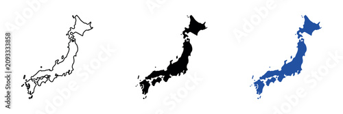 Fotografie Outline and silhouette maps of the Japanese archipelago on a white background