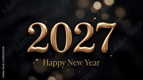 Elegant 2027 Happy New Year typography design with golden glitter and soft sparkles