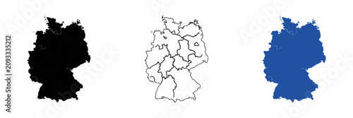 Tableau sur toile Outline map of Germany showing federal states and country silhouette