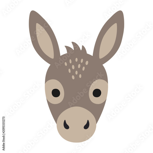 Donkey Head Cute Cartoon Animal Face Vector Illustration