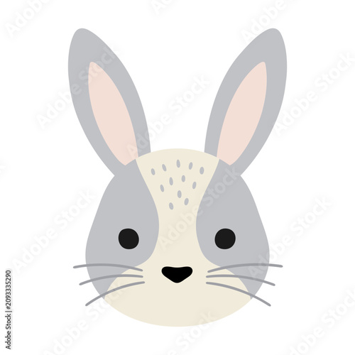 Rabbit Head Cute Cartoon Animal Face Vector Illustration