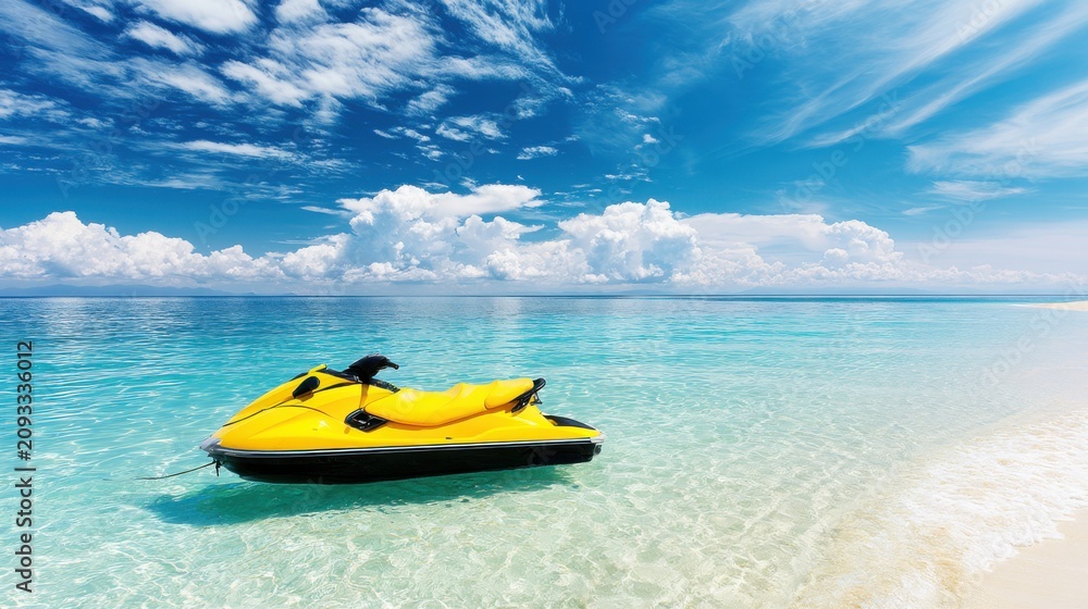 Fototapeta premium Yellow Jet Ski Anchored in Pristine Tropical Ocean