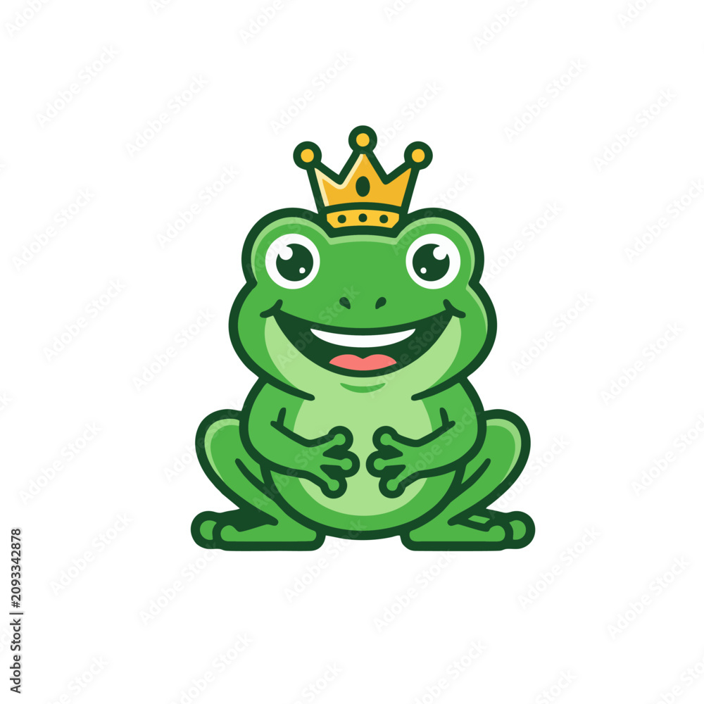 Fototapeta premium Funny Frog Logo, Ssmiling Frog Wearing a Small Crown, Cartoon Mascot Logo, Flat Vector Illustration, Symmetrical Design