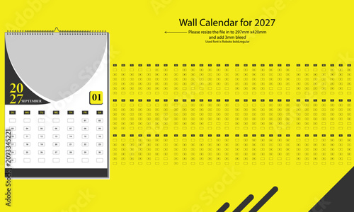 Modern and clean wall calendar for 2027