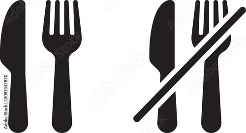 Fork and knife with a prohibition sign vector