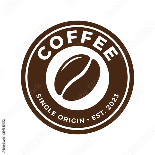 Konstfotografi Round coffee logo design with a coffee bean icon for single origin cafe brand