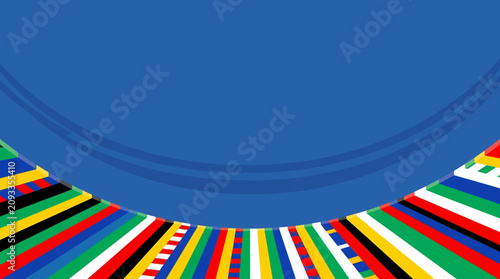 Foto Vibrant multicolored striped pattern radiates outward from a blue circular shape indoors