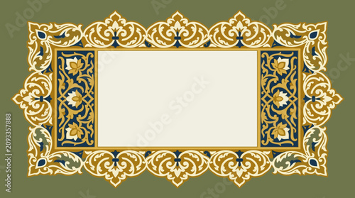 Konstfotografi Intricate gold and blue ornamental frame.