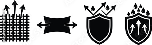 Silhouette of shield icons with arrows and water drops