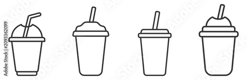 Fotografía four different plastic cup icons with lids and straws for cold drinks on transpa