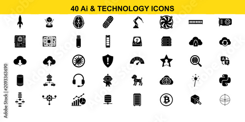 Set of 40 AI and Technology Vector Icons