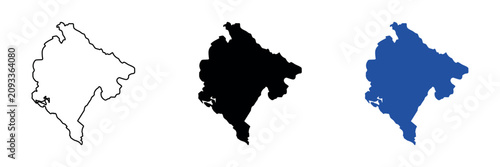 Quadro su tela Outline and silhouette maps of Montenegro, a Balkan country