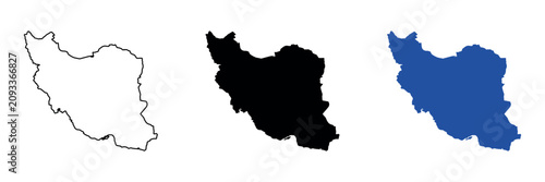 Fotografie Outline and solid maps of Iran in black and blue colors