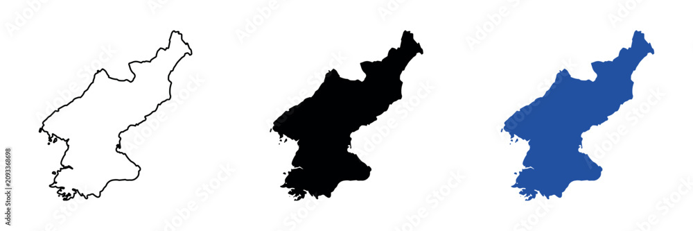 Fototapeta premium North Korea map outline and silhouette in blue and black