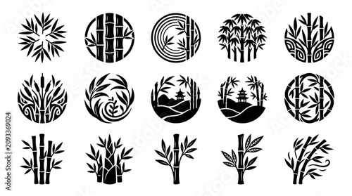 Bamboo plant and forest silhouette vector set with various styles.