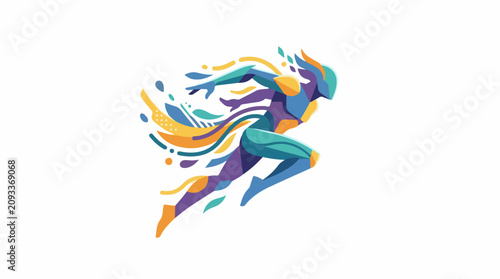 Dynamic abstract runner with flowing colorful trails