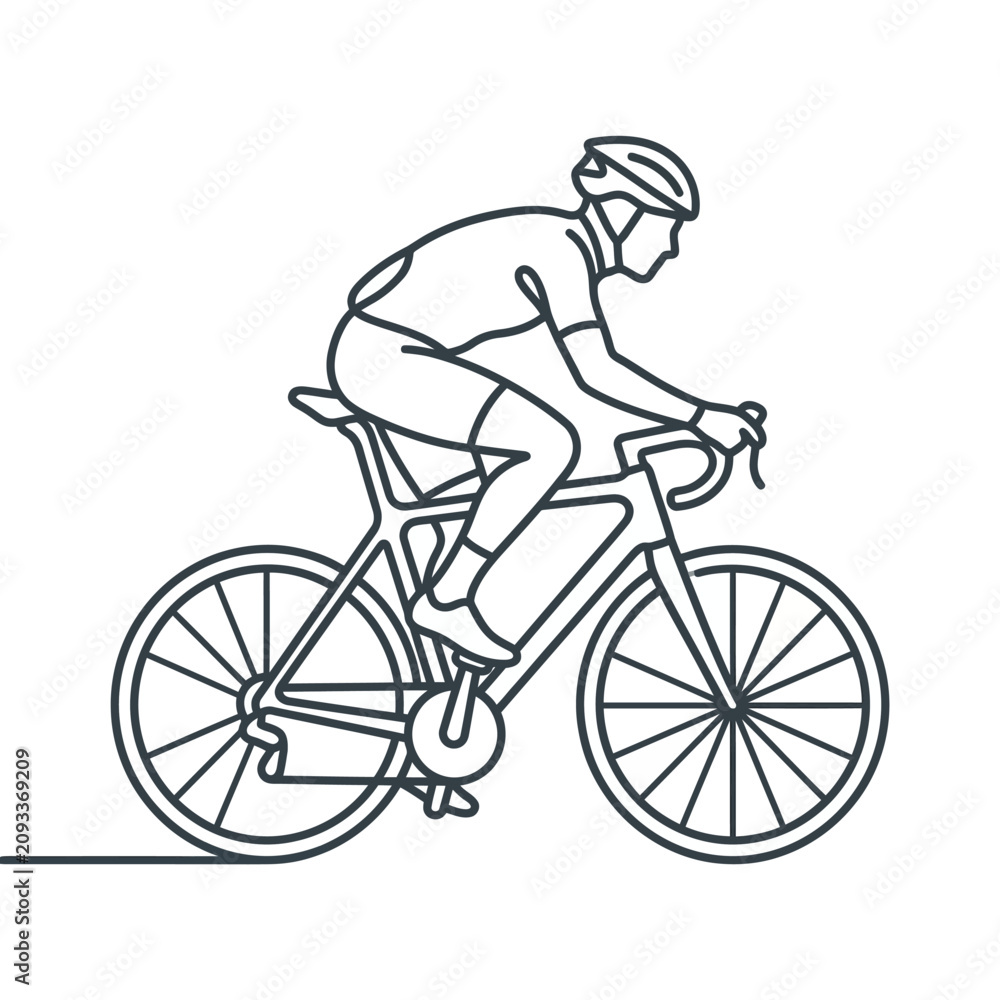 Fototapeta premium Cyclist Riding Bike Wearing Helmet.