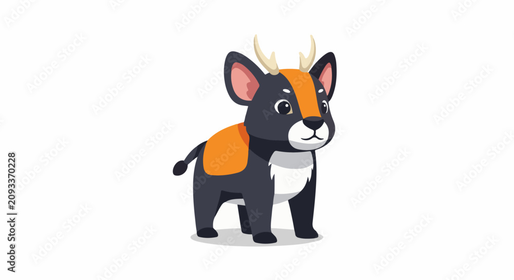 Fototapeta premium Cartoon deer-dog hybrid with antlers and orange patch