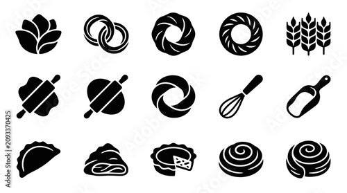 Konstfotografi Collection of bakery and pastry icons in black and white.